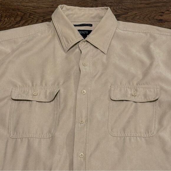 Bruno Sueded Microfiber Long Sleeve Button-Up Shirt Cream Beige Size XL - Picture 3 of 11